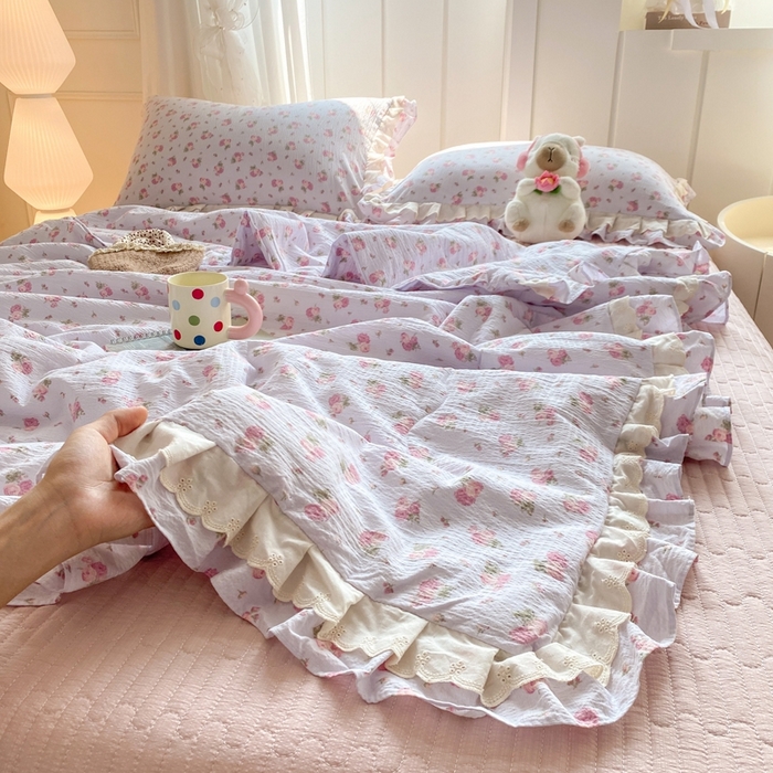 91家纺网 家纺一手货源 找家纺 富之航家纺 2025直播爆款公主风床盖夏被四件套 露丝