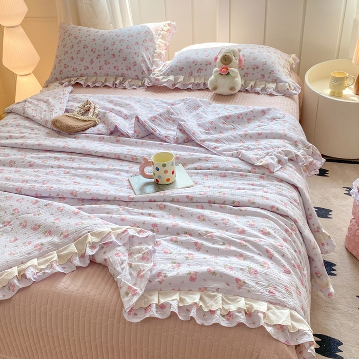 91家纺网 家纺一手货源 找家纺 富之航家纺 2025直播爆款公主风床盖夏被四件套 露丝