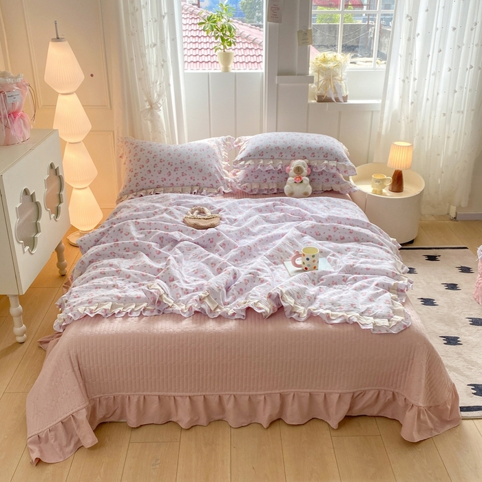 91家纺网 家纺一手货源 找家纺 富之航家纺 2025直播爆款公主风床盖夏被四件套 露丝