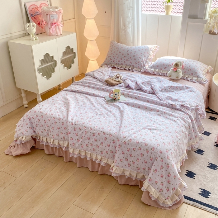 91家纺网 家纺一手货源 找家纺 富之航家纺 2025直播爆款公主风床盖夏被四件套 露丝