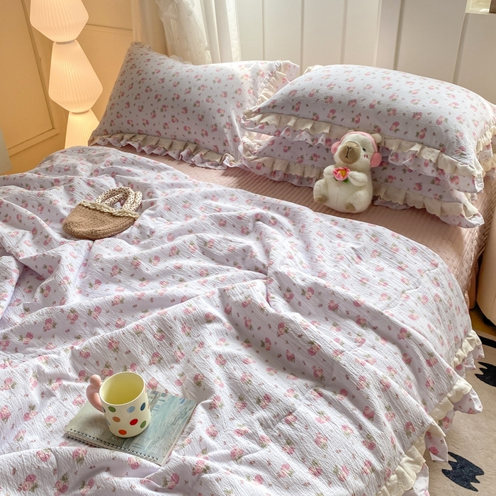 91家纺网 家纺一手货源 找家纺 富之航家纺 2025直播爆款公主风床盖夏被四件套 露丝