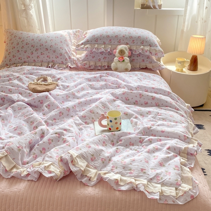 91家纺网 家纺一手货源 找家纺 富之航家纺 2025直播爆款公主风床盖夏被四件套 露丝