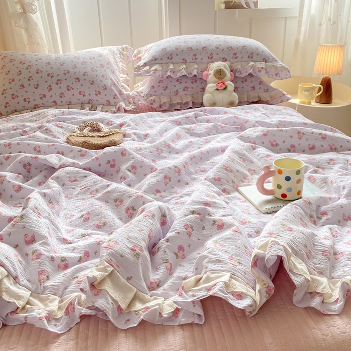 91家纺网 家纺一手货源 找家纺 富之航家纺 2025直播爆款公主风床盖夏被四件套 露丝