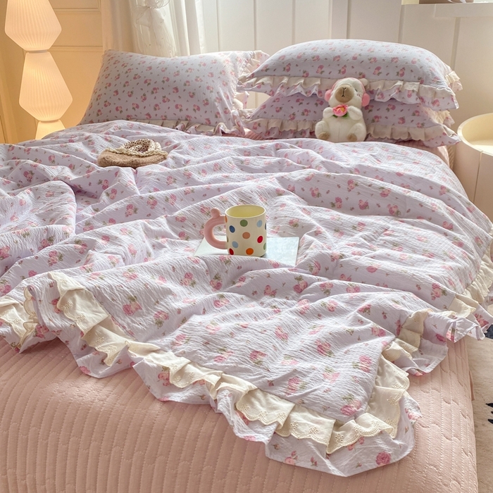 91家纺网 家纺一手货源 找家纺 富之航家纺 2025直播爆款公主风床盖夏被四件套 露丝