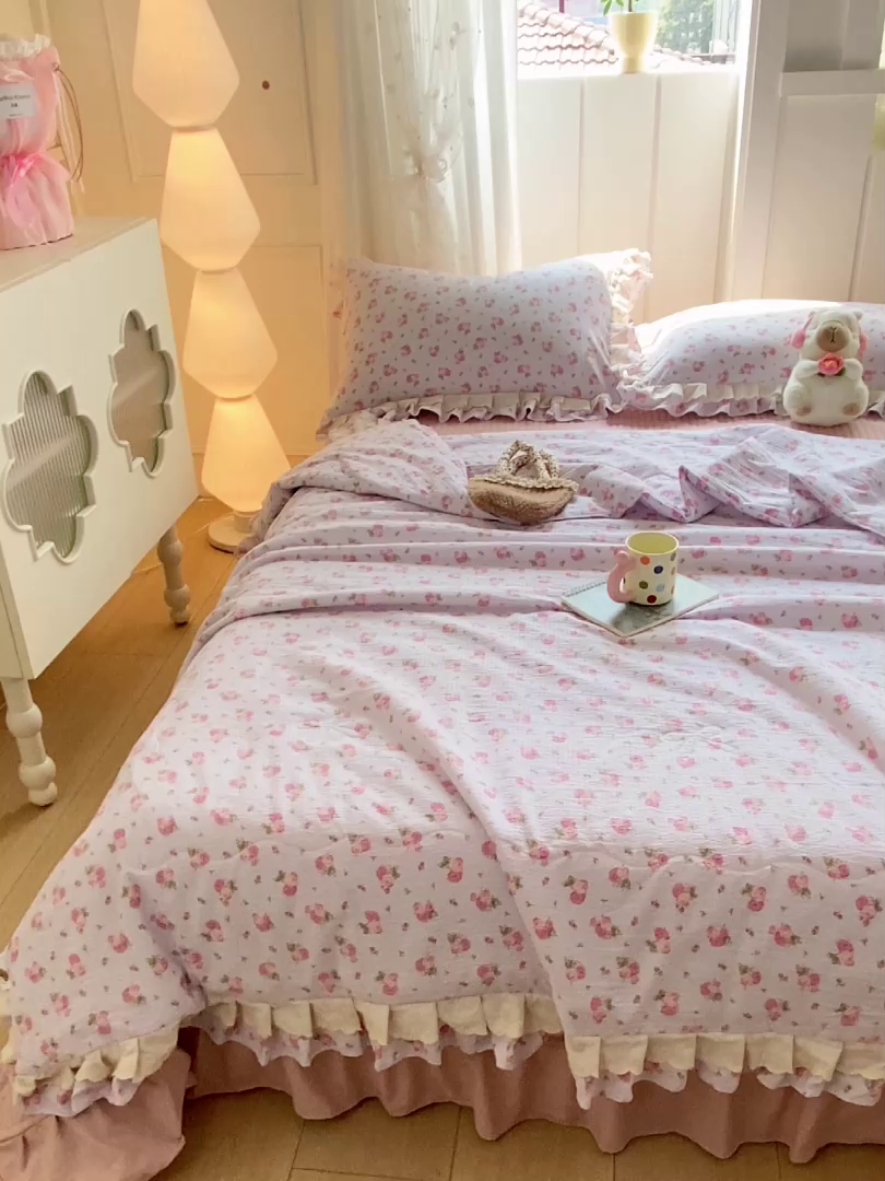 91家纺网 家纺一手货源 找家纺 富之航家纺 2025直播爆款公主风床盖夏被四件套 露丝