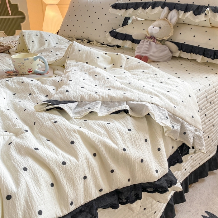 91家纺网 家纺一手货源 找家纺 富之航家纺 2025直播爆款公主风床盖夏被四件套 奶油波点