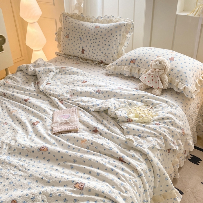 91家纺网 家纺一手货源 找家纺 富之航家纺 2025直播爆款公主风床盖夏被四件套 小兰花