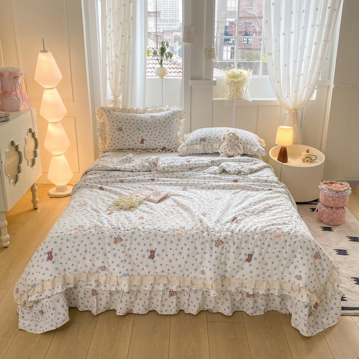 91家纺网 家纺一手货源 找家纺 富之航家纺 2025直播爆款公主风床盖夏被四件套 小兰花