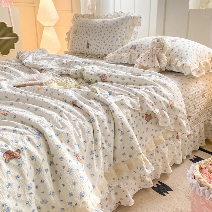 91家纺网 家纺一手货源 找家纺 富之航家纺 2025直播爆款公主风床盖夏被四件套 小兰花