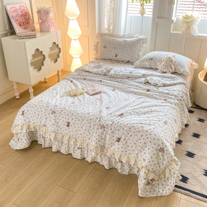 91家纺网 家纺一手货源 找家纺 富之航家纺 2025直播爆款公主风床盖夏被四件套 小兰花