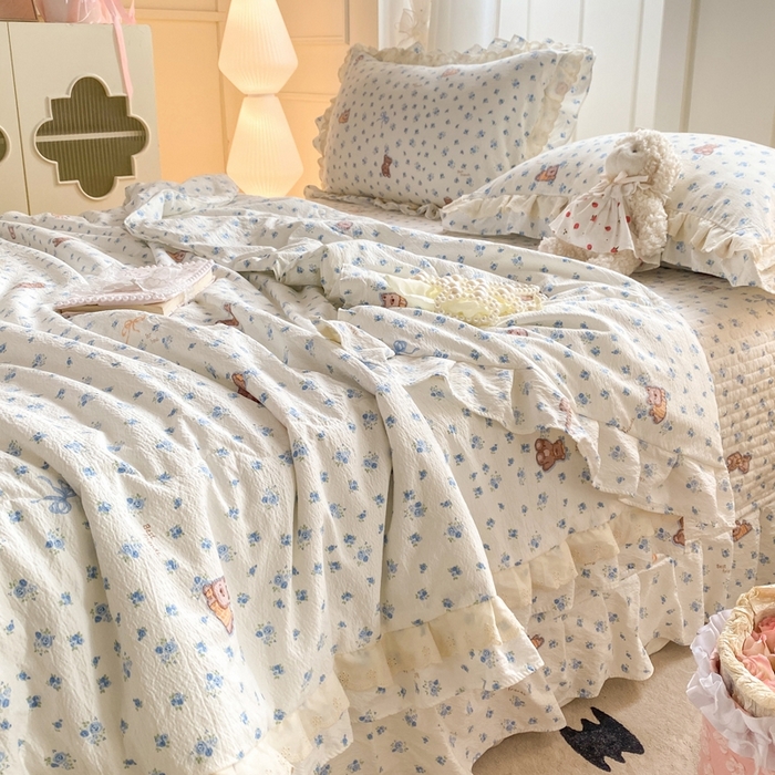 91家纺网 家纺一手货源 找家纺 富之航家纺 2025直播爆款公主风床盖夏被四件套 小兰花