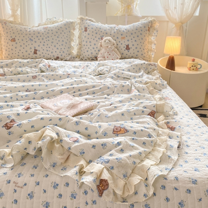 91家纺网 家纺一手货源 找家纺 富之航家纺 2025直播爆款公主风床盖夏被四件套 小兰花