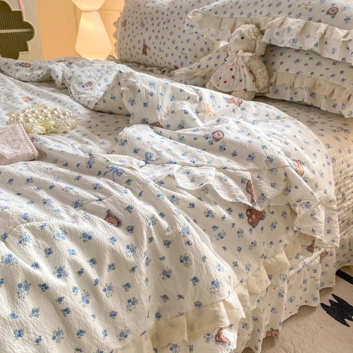 91家纺网 家纺一手货源 找家纺 富之航家纺 2025直播爆款公主风床盖夏被四件套 小兰花