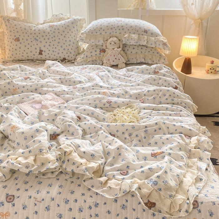 91家纺网 家纺一手货源 找家纺 富之航家纺 2025直播爆款公主风床盖夏被四件套 小兰花