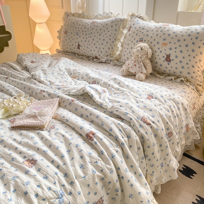 91家纺网 家纺一手货源 找家纺 富之航家纺 2025直播爆款公主风床盖夏被四件套 小兰花