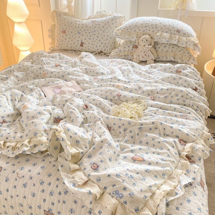 91家纺网 家纺一手货源 找家纺 富之航家纺 2025直播爆款公主风床盖夏被四件套 小兰花