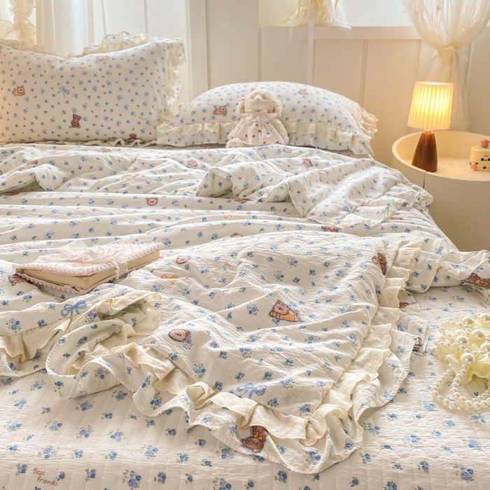 91家纺网 家纺一手货源 找家纺 富之航家纺 2025直播爆款公主风床盖夏被四件套 小兰花