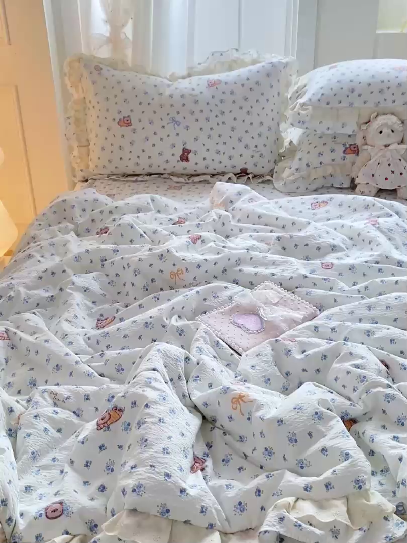 91家纺网 家纺一手货源 找家纺 富之航家纺 2025直播爆款公主风床盖夏被四件套 小兰花