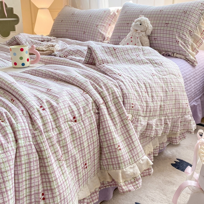 91家纺网 家纺一手货源 找家纺 富之航家纺 2025直播爆款公主风床盖夏被四件套 樱桃千层