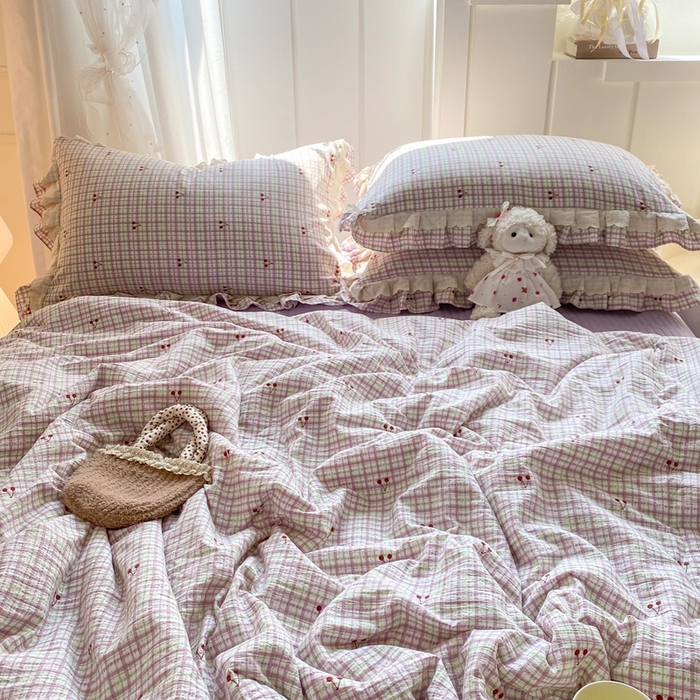 91家纺网 家纺一手货源 找家纺 富之航家纺 2025直播爆款公主风床盖夏被四件套 樱桃千层