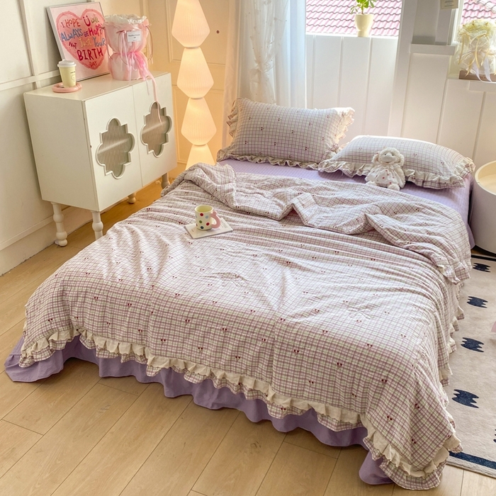 91家纺网 家纺一手货源 找家纺 富之航家纺 2025直播爆款公主风床盖夏被四件套 樱桃千层