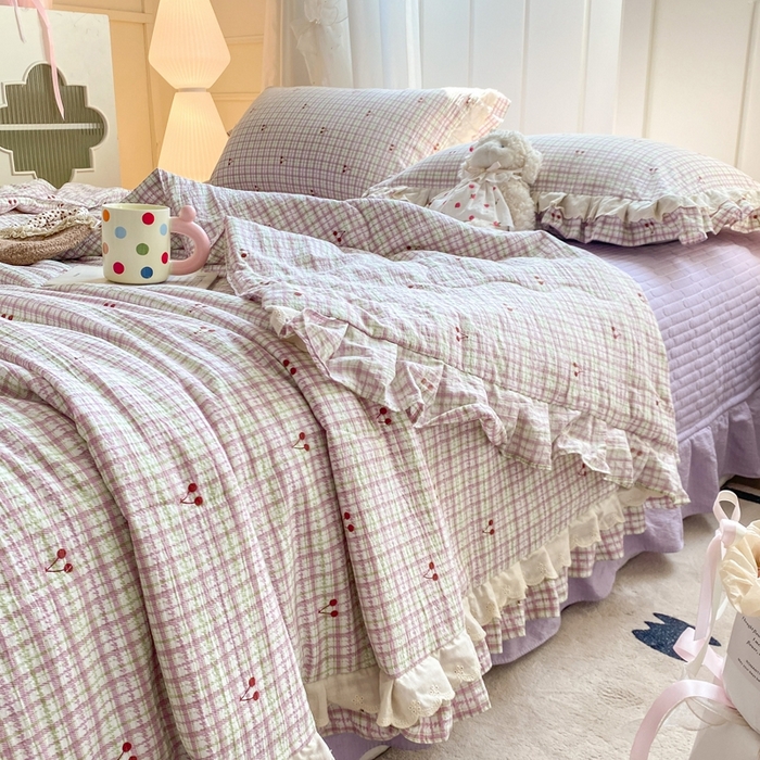 91家纺网 家纺一手货源 找家纺 富之航家纺 2025直播爆款公主风床盖夏被四件套 樱桃千层