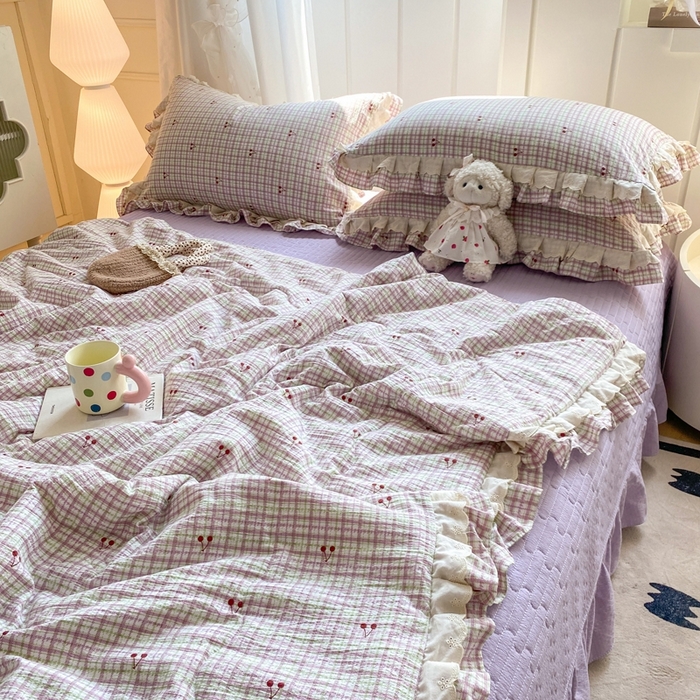 91家纺网 家纺一手货源 找家纺 富之航家纺 2025直播爆款公主风床盖夏被四件套 樱桃千层