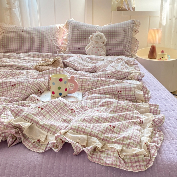 91家纺网 家纺一手货源 找家纺 富之航家纺 2025直播爆款公主风床盖夏被四件套 樱桃千层