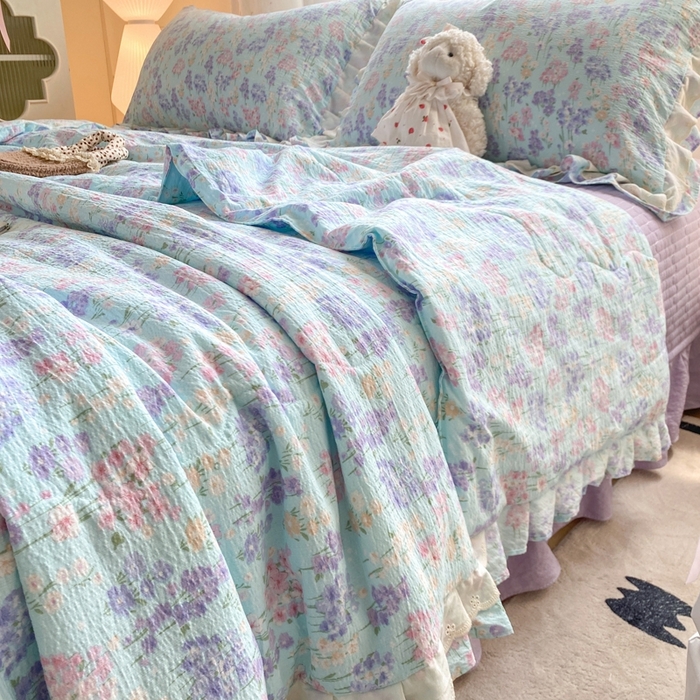 91家纺网 家纺一手货源 找家纺 富之航家纺 2025直播爆款公主风床盖夏被四件套 云水瑶