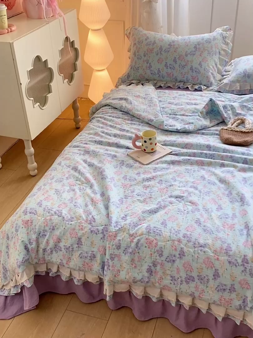 91家纺网 家纺一手货源 找家纺 富之航家纺 2025直播爆款公主风床盖夏被四件套 云水瑶