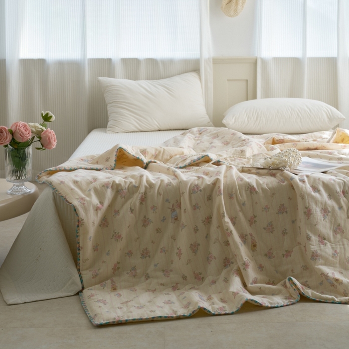 91家纺网 家纺一手货源 找家纺 （总）洋铭区（原狠狠爱） 2025新款贝壳彩边双层纱夏被被子被芯