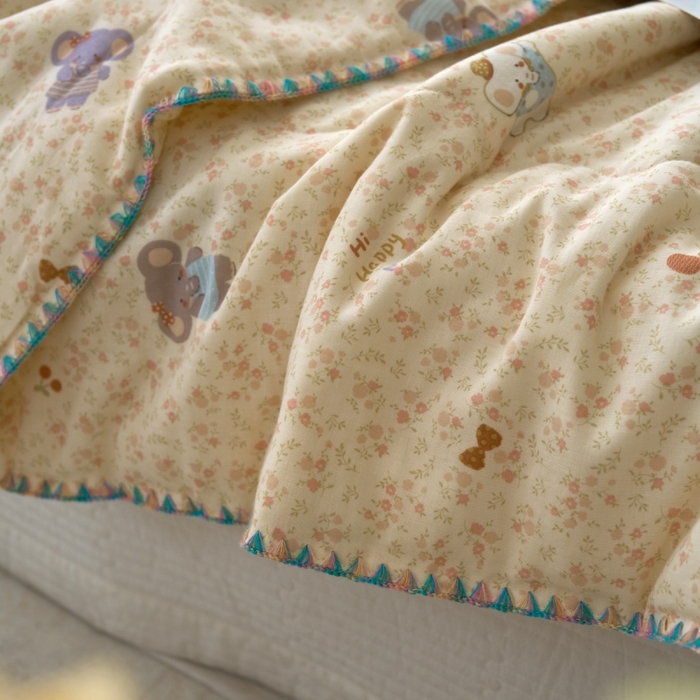 91家纺网 家纺一手货源 找家纺 洋铭区（原狠狠爱） 2025新款贝壳彩边双层纱夏被被子被芯 欢乐小象