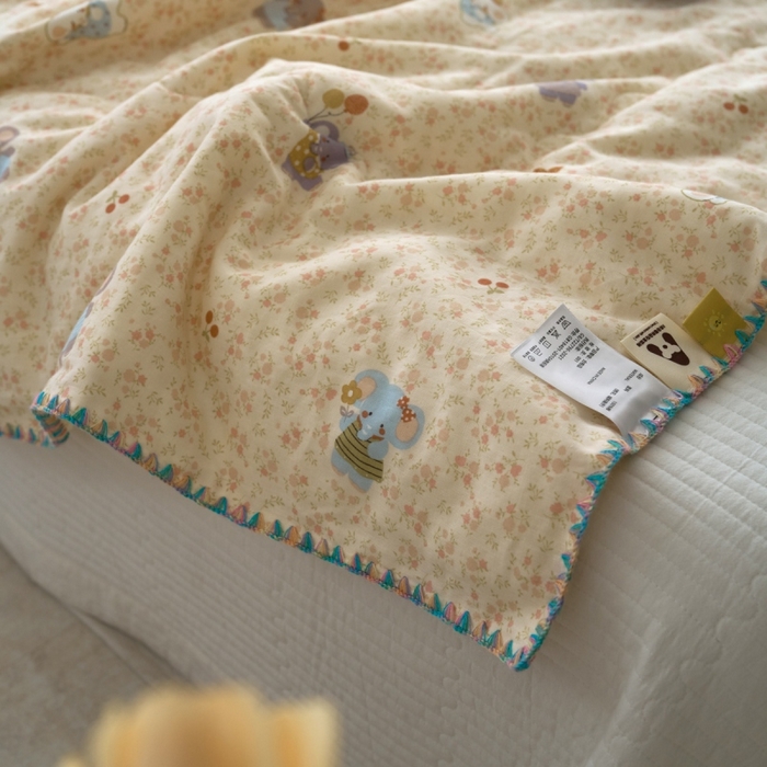 91家纺网 家纺一手货源 找家纺 洋铭区（原狠狠爱） 2025新款贝壳彩边双层纱夏被被子被芯 欢乐小象