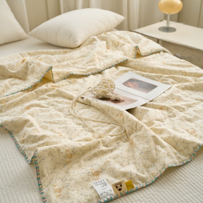 91家纺网 家纺一手货源 找家纺 洋铭区（原狠狠爱） 2025新款贝壳彩边双层纱夏被被子被芯 兰花鸭鸭