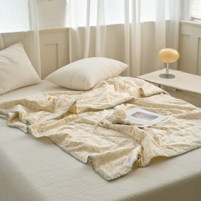 91家纺网 家纺一手货源 找家纺 洋铭区（原狠狠爱） 2025新款贝壳彩边双层纱夏被被子被芯 兰花鸭鸭