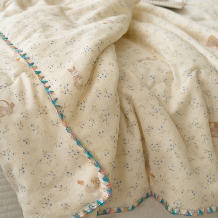 91家纺网 家纺一手货源 找家纺 洋铭区（原狠狠爱） 2025新款贝壳彩边双层纱夏被被子被芯 小苍兰