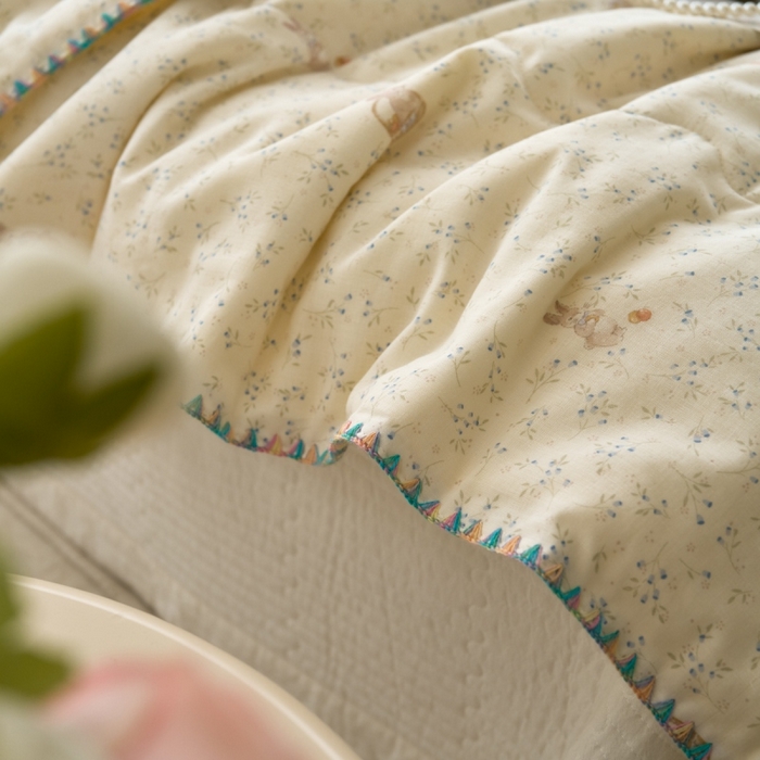 91家纺网 家纺一手货源 找家纺 洋铭区（原狠狠爱） 2025新款贝壳彩边双层纱夏被被子被芯 小苍兰