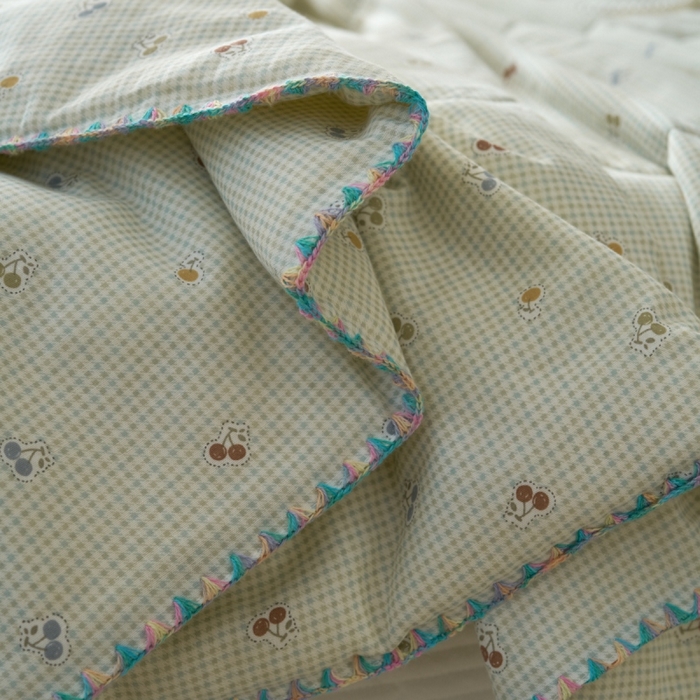 91家纺网 家纺一手货源 找家纺 洋铭区（原狠狠爱） 2025新款贝壳彩边双层纱夏被被子被芯 樱桃格子