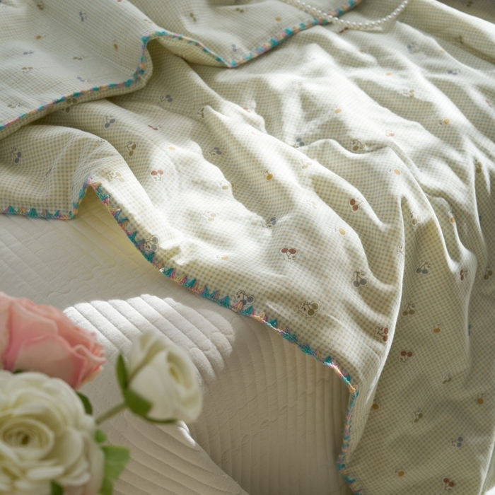 91家纺网 家纺一手货源 找家纺 洋铭区（原狠狠爱） 2025新款贝壳彩边双层纱夏被被子被芯 樱桃格子