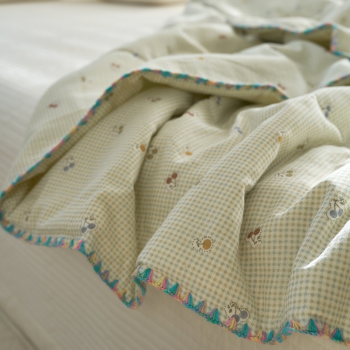 91家纺网 家纺一手货源 找家纺 洋铭区（原狠狠爱） 2025新款贝壳彩边双层纱夏被被子被芯 樱桃格子