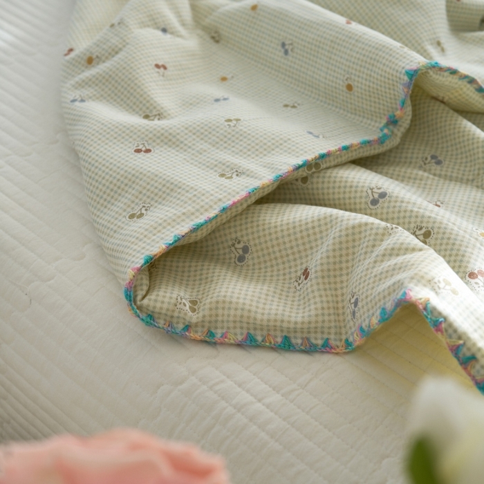 91家纺网 家纺一手货源 找家纺 洋铭区（原狠狠爱） 2025新款贝壳彩边双层纱夏被被子被芯 樱桃格子