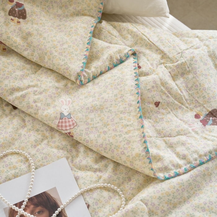 91家纺网 家纺一手货源 找家纺 洋铭区（原狠狠爱） 2025新款贝壳彩边双层纱夏被被子被芯 裙子小兔