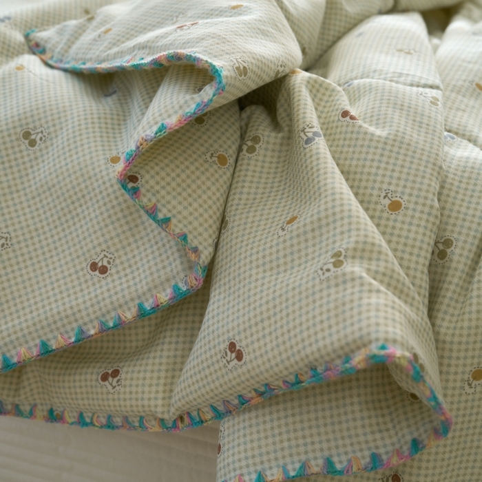 91家纺网 家纺一手货源 找家纺 洋铭区（原狠狠爱） 2025新款贝壳彩边双层纱夏被被子被芯 樱桃格子