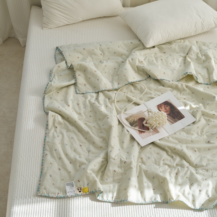 91家纺网 家纺一手货源 找家纺 洋铭区（原狠狠爱） 2025新款贝壳彩边双层纱夏被被子被芯 樱桃格子