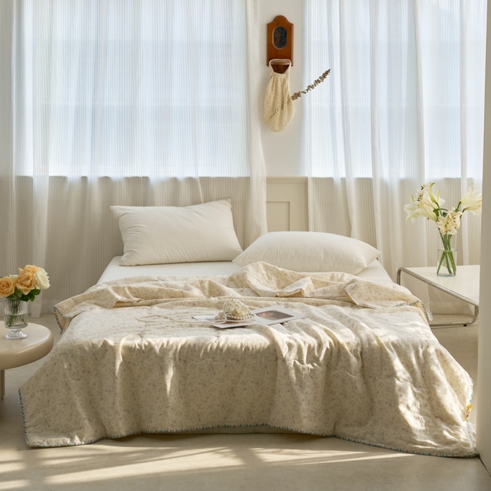 洋铭区（原狠狠爱） 2025新款贝壳彩边双层纱夏被被子被芯 紫花枝