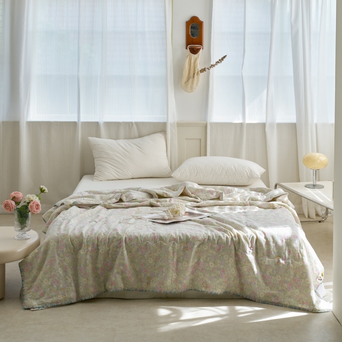 洋铭区（原狠狠爱） 2025新款贝壳彩边双层纱夏被被子被芯 紫粉小兔