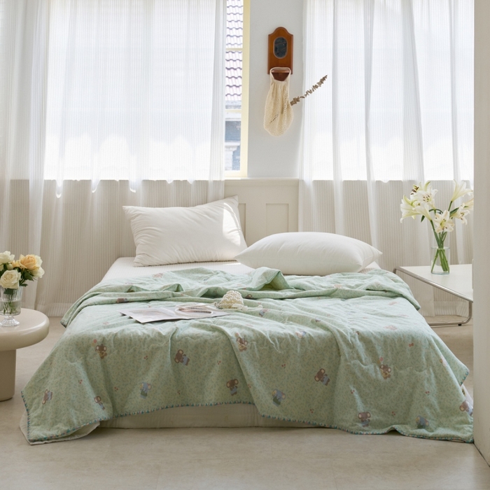 洋铭区（原狠狠爱） 2025新款贝壳彩边双层纱夏被被子被芯 绿叶小象