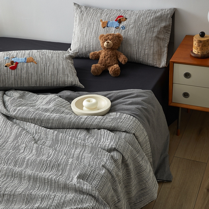 怡家居 2025新款色织大提花腊肠狗夏被夏凉被空调被四件套 夏被-黑条腊肠狗