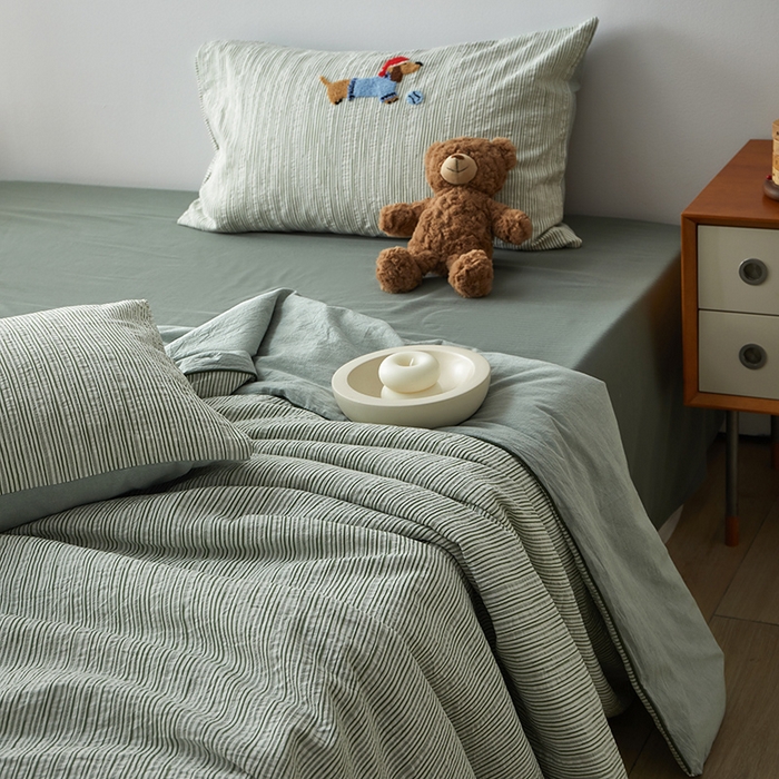 怡家居 2025新款色织大提花腊肠狗夏被夏凉被空调被四件套 夏被-绿条腊肠狗