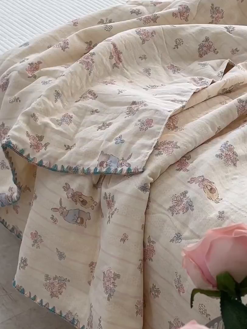 91家纺网 家纺一手货源 找家纺 （总）洋铭区（原狠狠爱） 2025新款贝壳彩边双层纱夏被被子被芯